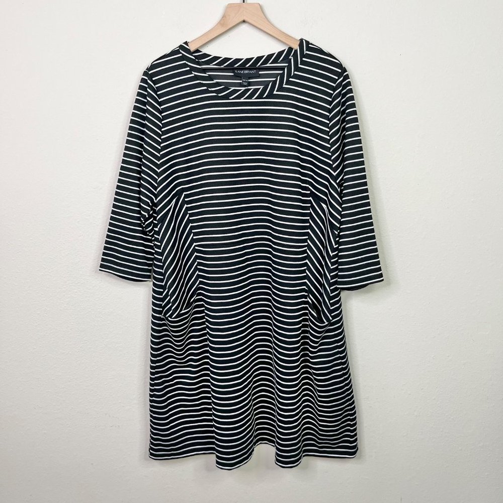 Lane Bryant Women's Black White Striped 3/4 Sleeve Shift Dress Size 18/20